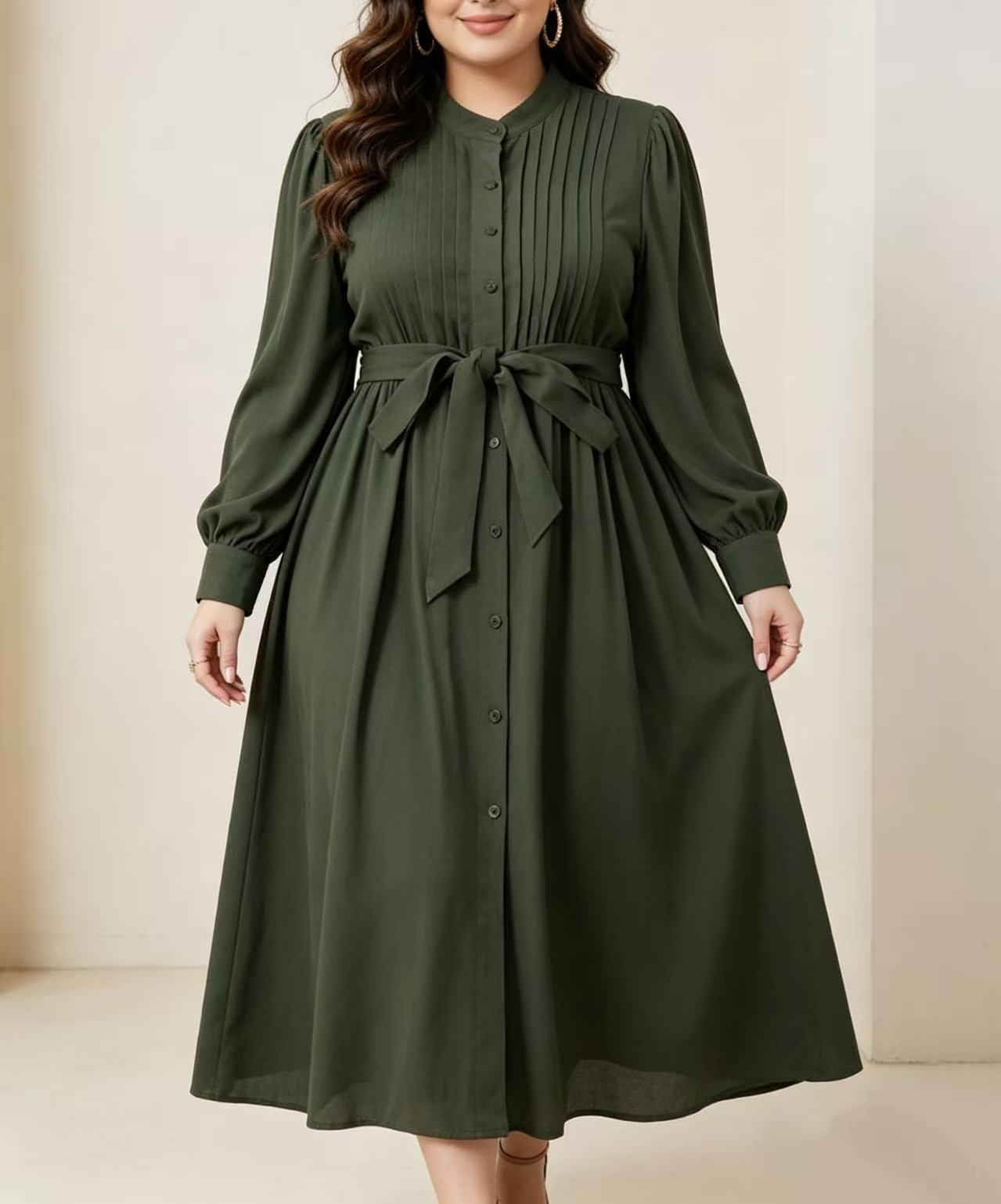 Corset Waist Cinch - Abito maxi a camicia verde militare