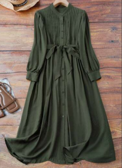 Abito maxi a camicia verde mil - Corset Waist Cinch recensione e prezzo